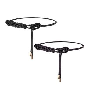 Womens Rope Waist Belt Tie Skinny Woven Pu Leather Thin Braided Belt Women😻